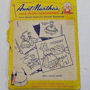 Vintage‎ Aunt Martha's Hot Iron Embroidery Transfer Pattern Dutch Motifs #3021